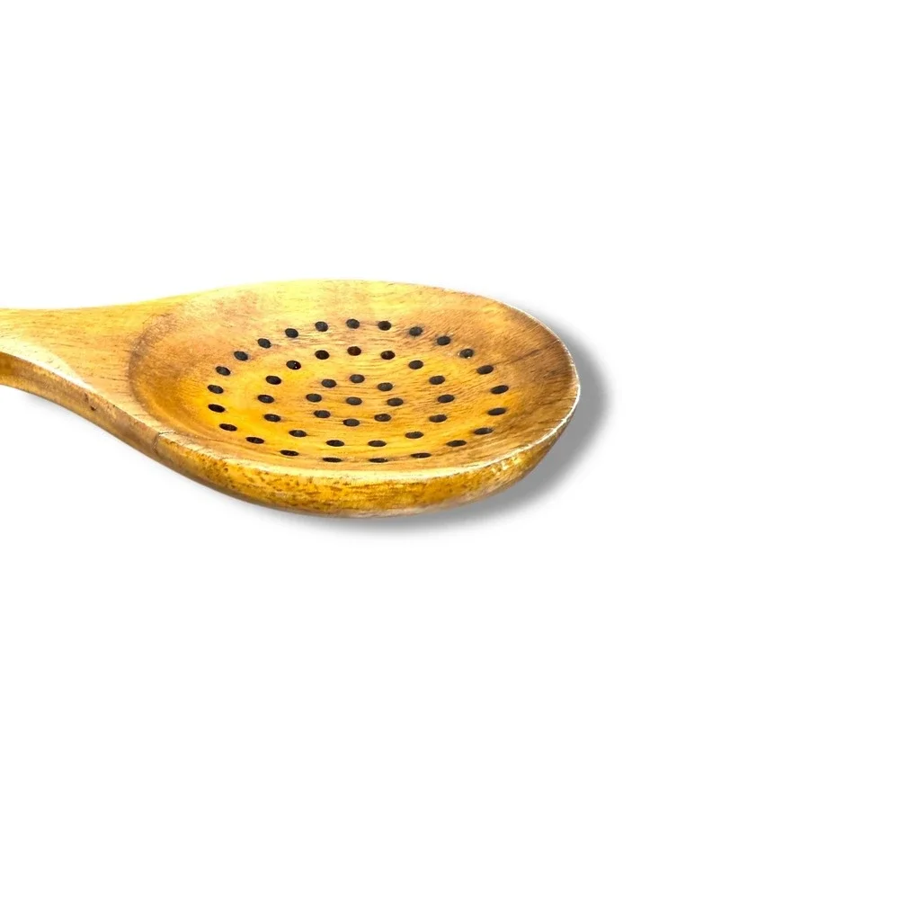 Wooden Slotted Spoon Kitchen Strainer Tool‎ Natural Cooking Utensil Rustic